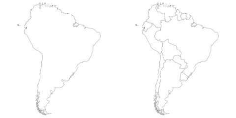 South America country Map. Map of South America in set white color