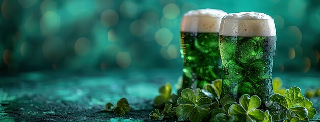 Patrick's Day celebration. festive green theme design clover. template, greeting card.