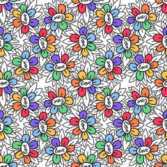Abstract pride flowers seamless lgbtq rainbow pattern for fabrics and linens and summer party accessories