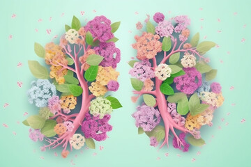 Graphic illustration with anatomic lungs and flowers. Poster design healthy in hospital