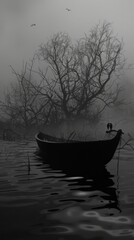 Gothic novel meets its fate, submerging into murky waters, a dark, foreboding atmosphere