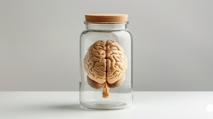 Cerveau humain conservé en bocal, un organe dans une jarre en verre - obrazy, fototapety, plakaty