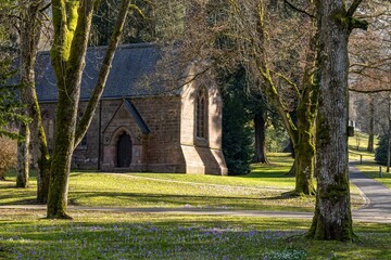 Fototapeta premium church in the park, spa park in Bad Wildbad on a sunny spring day 