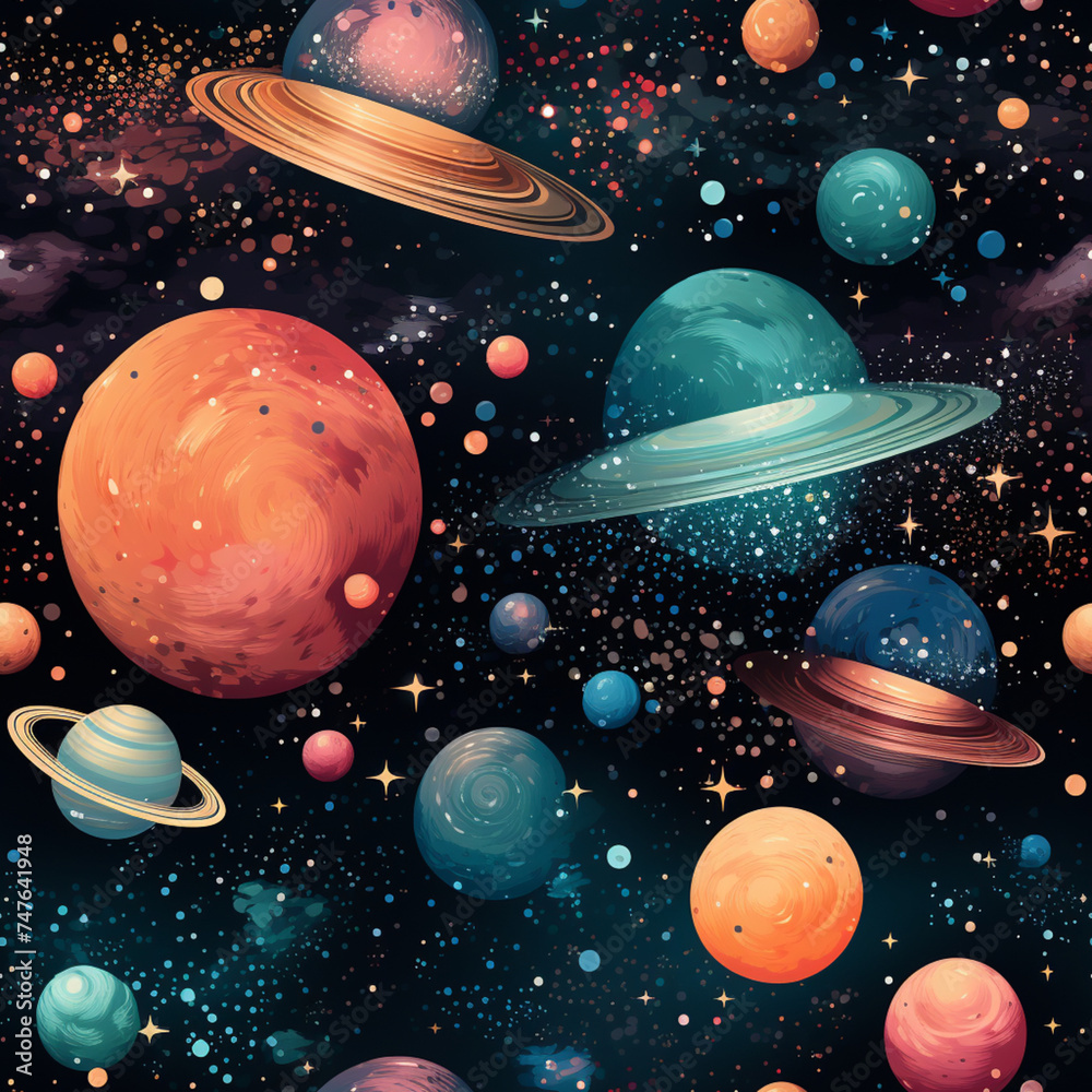 Wall mural planets in space background wallpaper