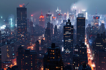 Fototapeta na wymiar A High-Angle Cityscape, Urban Nocturne. Generative AI