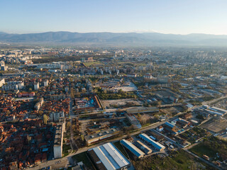 Aerial Sunset view of City of Plovdiv, Bulgaria