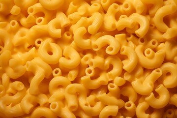 Detailed close-up photography of a juicy macaroni and cheese on a ceramic tile against a kraft paper background. AI Generation
