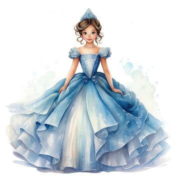 Illustration of a beautiful princess in a luxurious dress on a white background