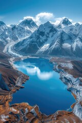Serene Mountain Lake: Aerial Vista of Peaks and Sky Reflections at High Altitude