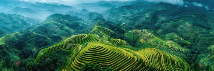 Patterns of the Earth: Geometric Terraces in Greens and Yellows from Above