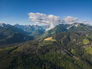 Fototapeta premium Aerial photo from a drone in the Polish Tatras on a summer day.