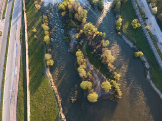 Aerial Sunset view of City of Plovdiv, Bulgaria