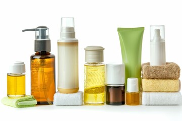 Facial object skin care cream. Skincare treatment products: pot lotion, skincare coloration gel, oil, pipette with lotion serum and line jar pot