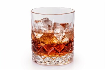 Glass of whiskey with ice isolated on a white background