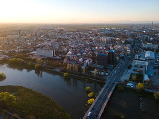 Obraz premium Aerial Sunset view of City of Plovdiv, Bulgaria