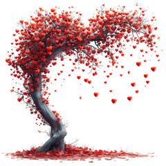 Na drzewie rosną liczne czerwone serca, tworząc uroczą dekorację. Serca są różnej wielkości i kształtu, dodając koloru i uroku otoczeniu.  - obrazy, fototapety, plakaty