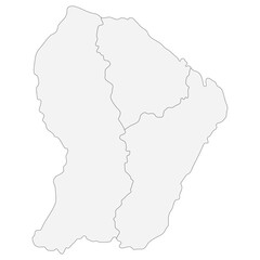 French Guiana map. Map of French Guiana in three main regions in white color