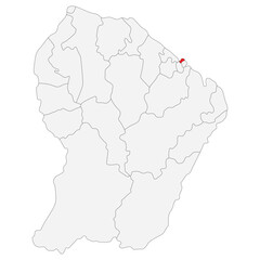 Map of French Guiana with capital city Cayenne