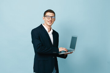 Person men laptop caucasian business men adult young technology portrait businessman computer background