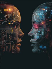 Conceptual Digital Art Illustrating Human-AI Connection