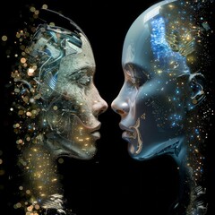 Conceptual Digital Art Illustrating Human-AI Connection