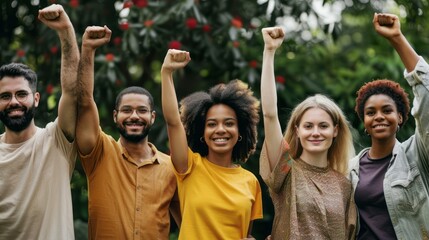 Fototapeta premium Multi-Ethnic People Raising Fists in Solidarity
