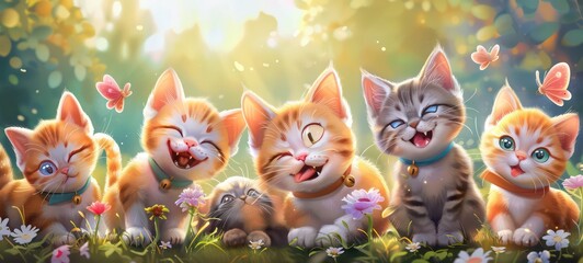 Vibrant, colorful kittens playfully interact, bringing joy and charm.