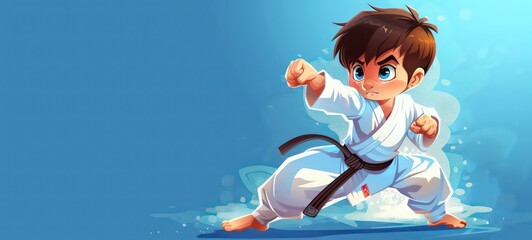 Karate martial arts tae kwon do dojo clipart cartoon Boy Stance - obrazy, fototapety, plakaty
