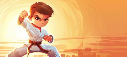 Karate martial arts tae kwon do dojo clipart cartoon Boy Stance