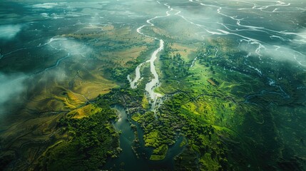 Mighty River's Delta Creating a Mosaic of Vibrant Vegetation and Wildlife Habitats