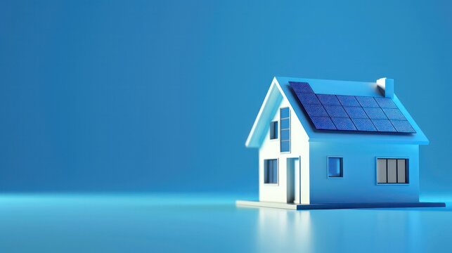 Miniature of an eco-house with solar cells.This is a computer generated image,on white background.