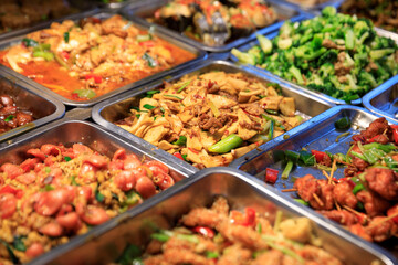 Colorful delicious buffet in Chinese restaurant