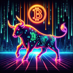 financial market bull, bitcoin and price rise, daytrade