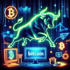 financial market bull, bitcoin and price rise, daytrade