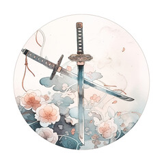 Illustration of a Katana Sword Japanese Style, for t-shirt, Sticker, Poster. Vector Illustration PNG Image