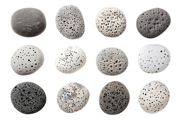 Collection of pumice stones over isolated white transparent background - obrazy, fototapety, plakaty