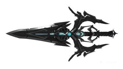 A black sword with a blue light on it