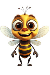 Pszczółka z ogromnymi oczami i uśmiechem na twarzy, przedstawiona w postaci kreskówkowej - obrazy, fototapety, plakaty