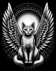 Mystical Winged Cat in Dotwork Style © GASSENHAUER®