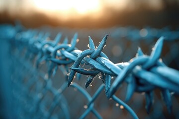 Modern barbed wire background design. Border fence - obrazy, fototapety, plakaty