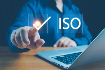ISO standards quality control, Customer Satisfaction Guarantee concept on virtual screens, ISO,...
