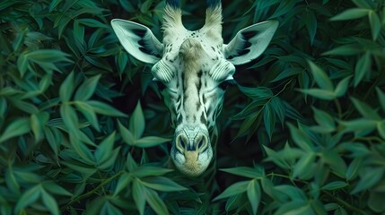 Leafy Encounter: Close-Up of a Giraffe Emerging from Green Foliage