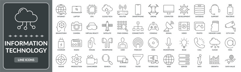 Set of information technology line icons. Collection of information technology icon EPS10 - Stock Vector