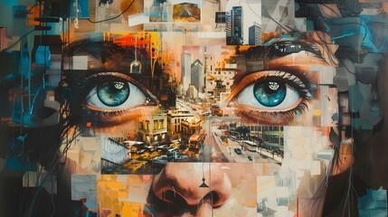 Life's Mosaic: Close-Up Portrait with a Face Composed of Memories
