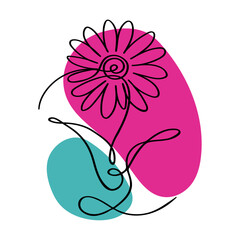 Chamomile continuous one line drawing. Cute chamomile isolated white background. Vector illustration