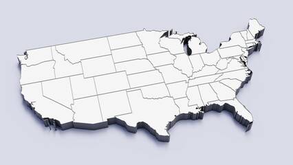 United States, country, state division, region, 3D map