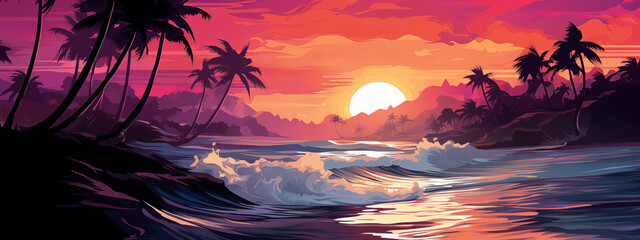 Tropical Dawn with Cresting Waves