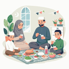 Muslim family breaks the fast iftar together