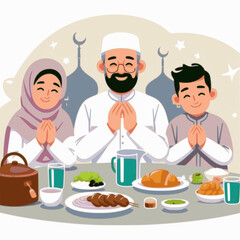 muslim family eating together