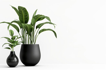 Plant, black vase, decoration, architecture, minimalist, nature, life, white background, generative AI. Arte com IA - obrazy, fototapety, plakaty